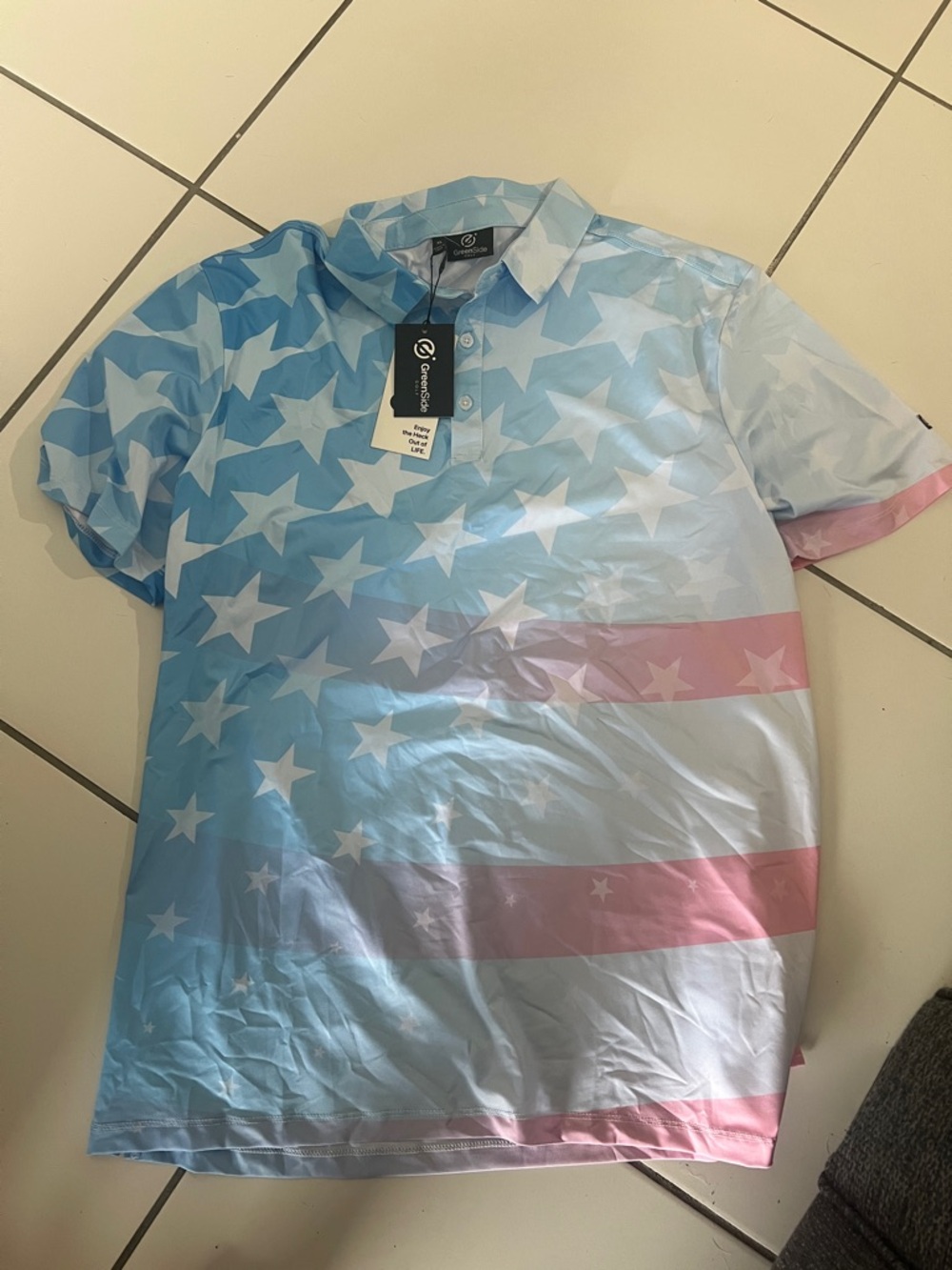 Men’s Star & Stripe Polo - Light Blue/Pink